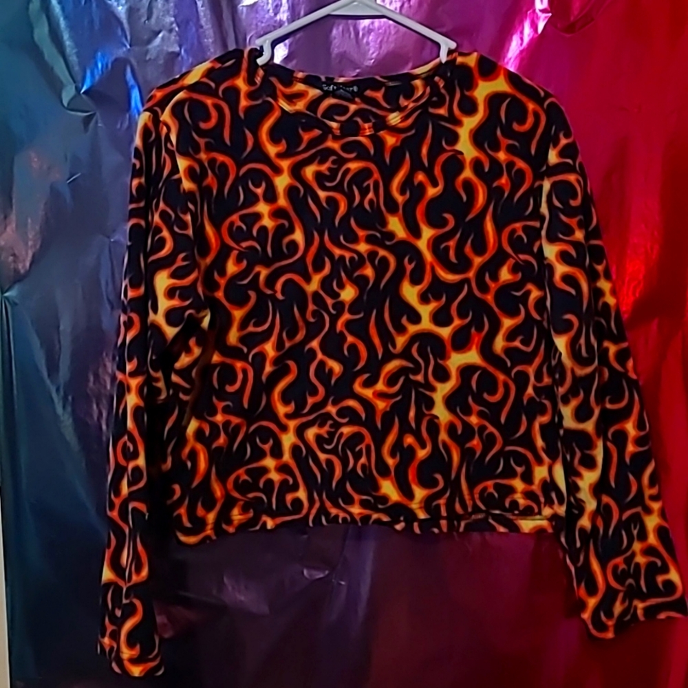 Vintage y2k Tribal Flame Fleece shirt